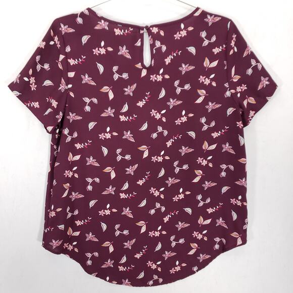 Simply Styled Blouse Womens Large Purple Floral Print Keyhole Back Scoop Neck - Picture 6 of 11